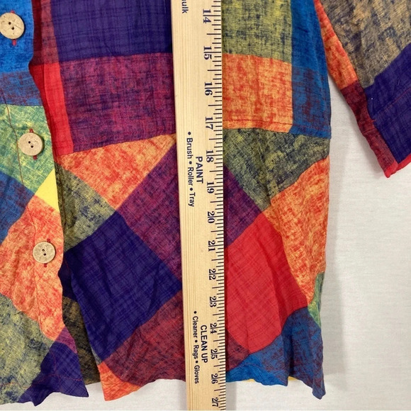 Terra Multi Color Plaid Cotton Blend Art to Wear Button Down Medium - Picture 6 of 11